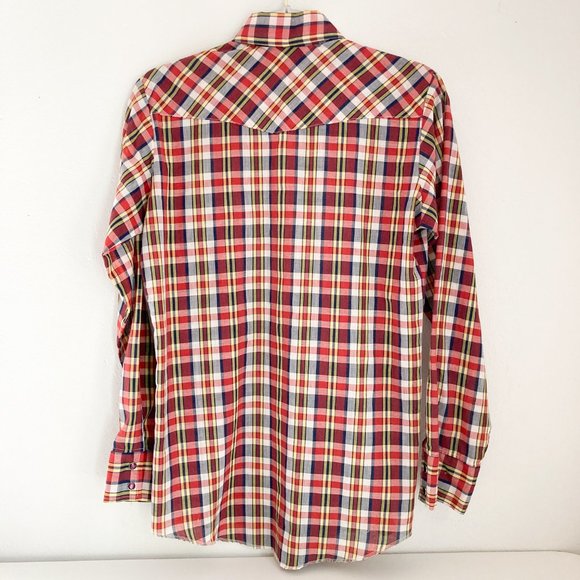 1980's Wrangler Snap Button Plaid Cotton Long Sleeve Shirt, Women's M - Picture 8 of 13